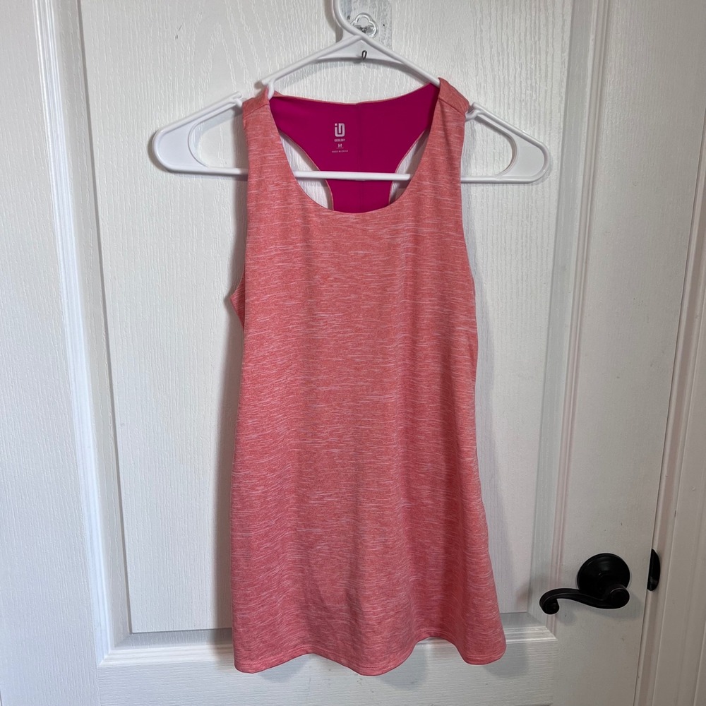 Ideology Girls Space Dye Active Dress Coral Pink Racerback Built-in Shorts M